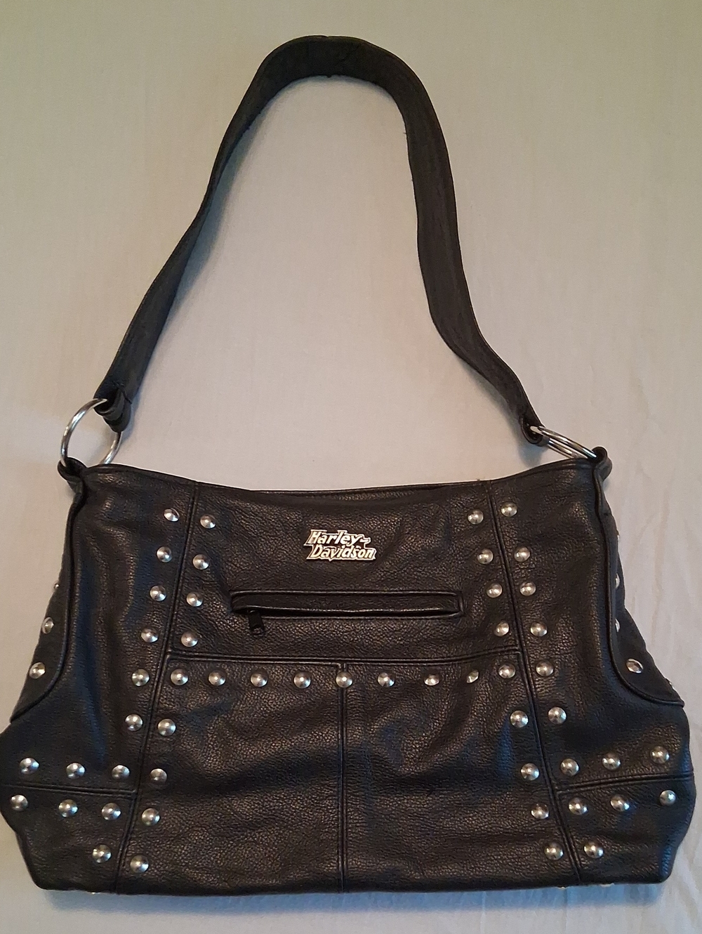 Harley Davidson Black Studded Leather Shoulder Bag EUC